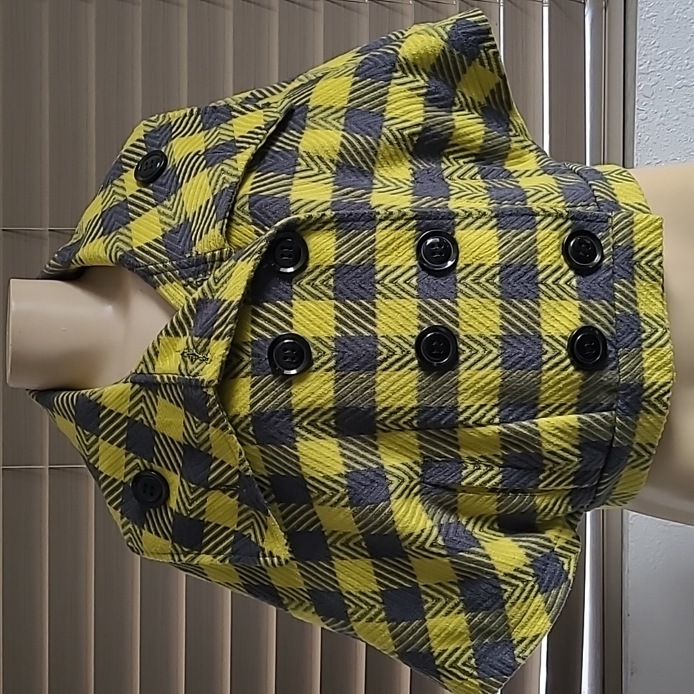 PEPPE PELUSO LIME GRAY PLAID CROPPED CAPE COAT